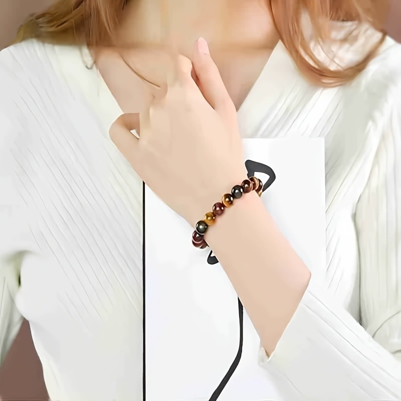 Βραχιόλι με χάντρες από μάτι τίγρης - χειροποίητο, φυσικό, unisex, στρογγυλές χάντρες