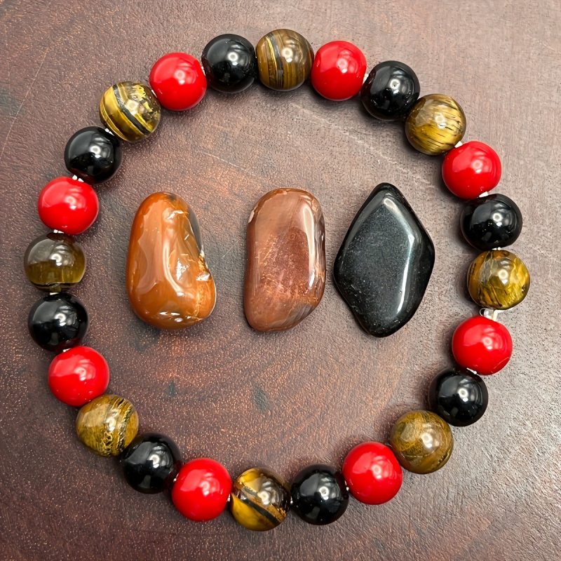 Βραχιόλι με χάντρες από μάτι τίγρης - χειροποίητο, φυσικό, unisex, στρογγυλές χάντρες