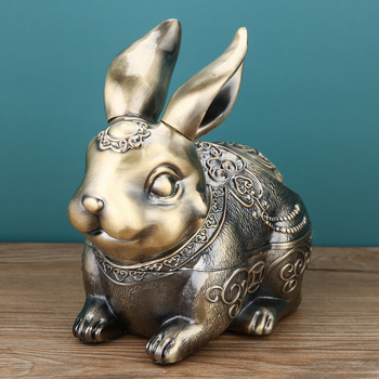 Popolník s viečkom, kovový, s figúrkou zajačika, európsky štýl retro-luxus, s úložnou funkciou