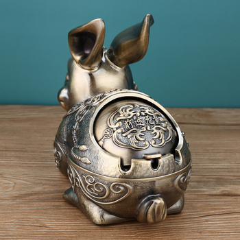 Τασάκι με καπάκι, μεταλλικό, φιγούρα λαγουδάκι, ευρωπαϊκό στυλ ρετρό πολυτελεία, με χώρο αποθήκευσης