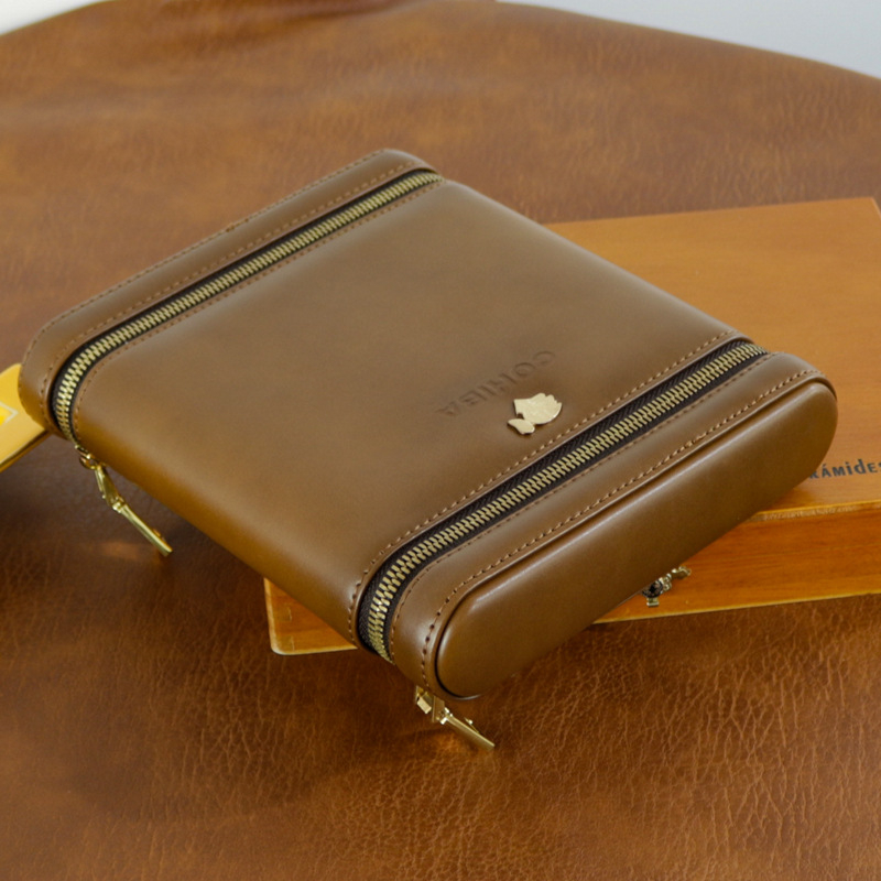 Φορητό κουτί για πούρα με διπλό φερμουάρ, έξι τεμάχια, ξύλινη κατασκευή, προσαρμόσιμο, οδηγίες περιλαμβάνονται