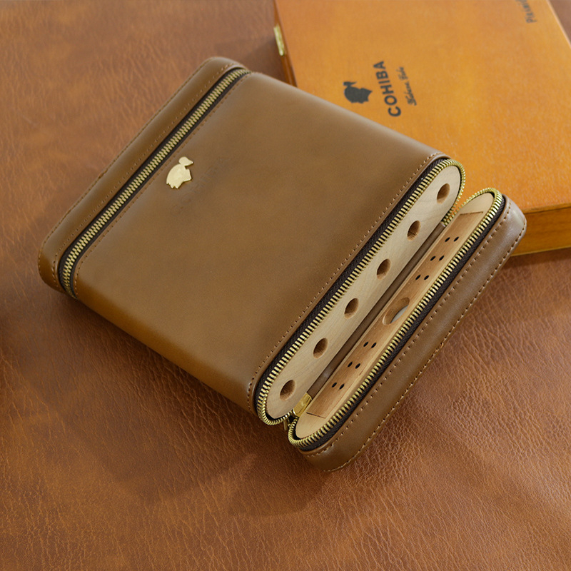 Φορητό κουτί για πούρα με διπλό φερμουάρ, έξι τεμάχια, ξύλινη κατασκευή, προσαρμόσιμο, οδηγίες περιλαμβάνονται