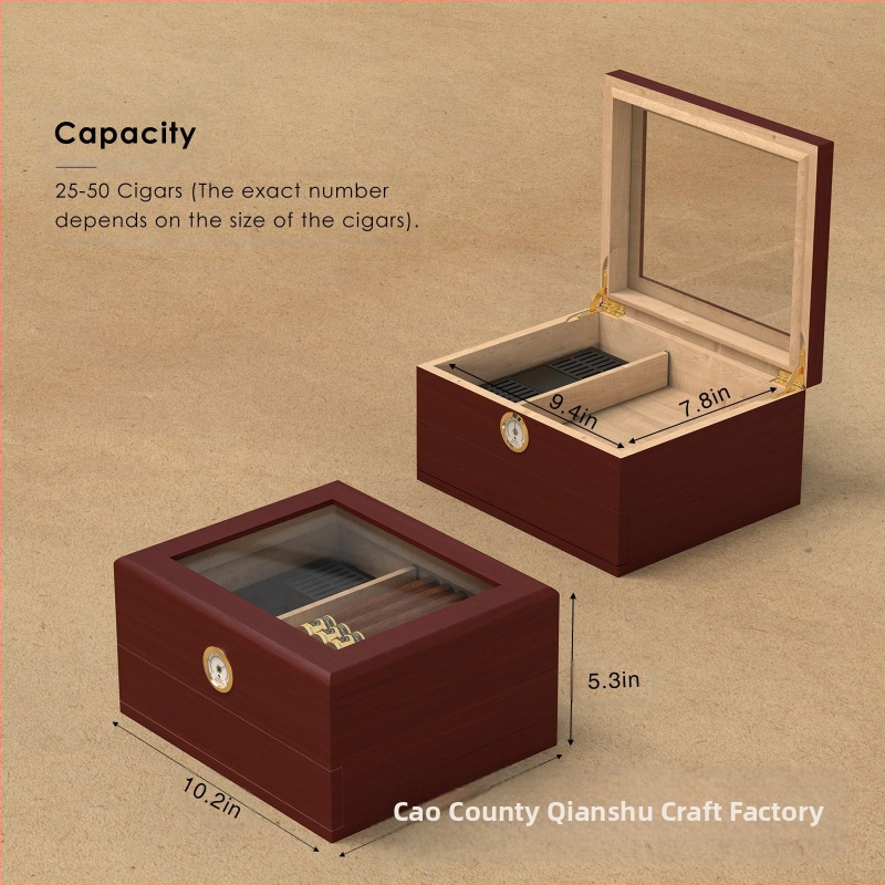 Ξύλινο κουτί για πούρα με συρτάρι, απλός σχεδιασμός, υγραντήρας πούρων, Thousand Trees, δυνατότητα προσαρμογής