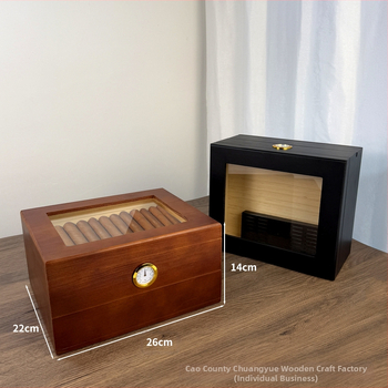 Ξύλινο κουτί πούρων με καπάκι-ανατροπή, διπλό επίπεδο αποθήκευσης, επιτραπέζιο σχέδιο με διαφανές καπάκι και θερμόμετρο