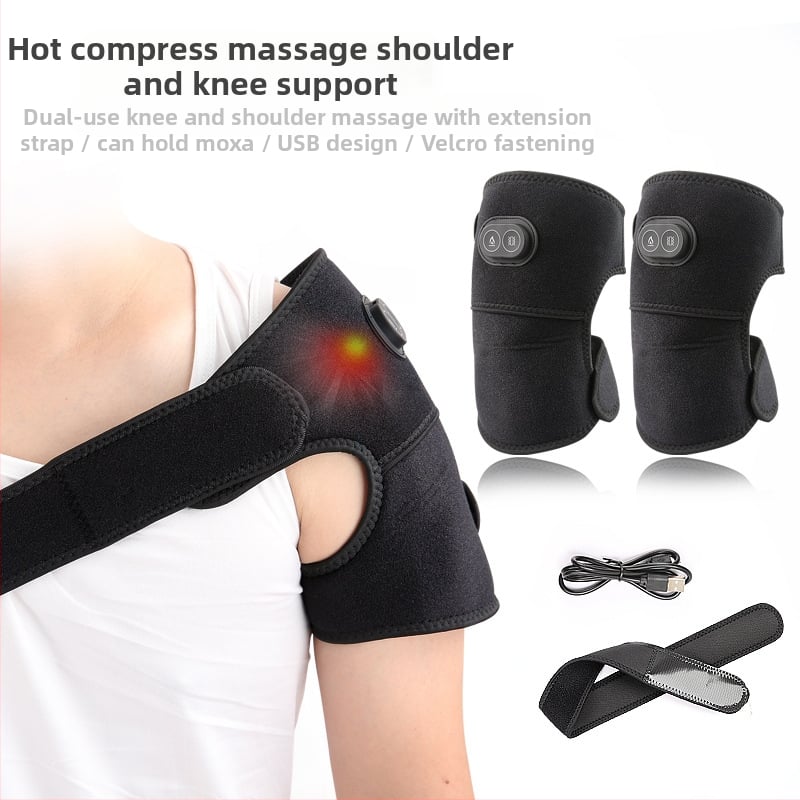 USB įkrovimo peties ir kelio šildymo masažo pagalvėlė su elastine kompresija ir vibraciniu masažu; trys temperatūros nustatymai 45/55/65 °C; išmanus temperatūros reguliavimas; medžiagos: Okcloth, SBR, poliesteris