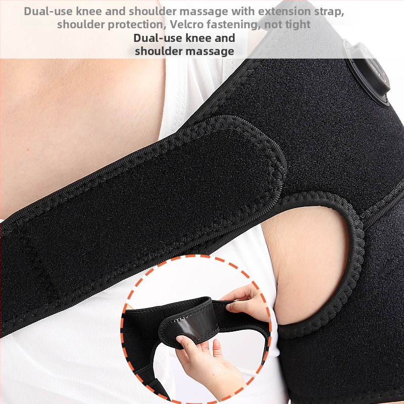 USB зареждаема термоподложка за рамо и коляно с еластична компресия и вибрационен масаж; три температури 45/55/65 °C; интелигентен контрол на температурата; материали: Okcloth, SBR, полиестер