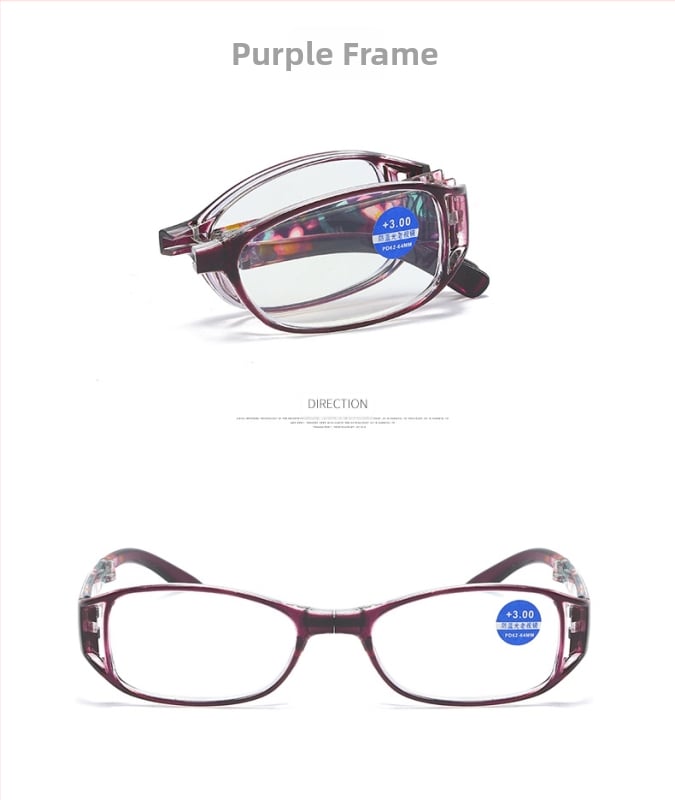 Skaitymo akiniai, sulankstomas modelis 1235, lęšiai iš dervos su anti-mėlynosios šviesos filtru, pilno rėmo iš PC, tinkami kvadratinio veido formos.