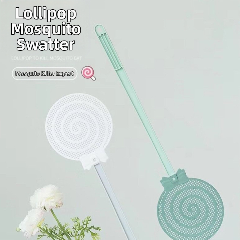 Домашна мухобойка с удължена пластмасова дръжка, удебелен лолипоп стил за мухите, комари и хлебарки; Материал: пластмаса; Персонализация: да; Нетоксично; Без аромат