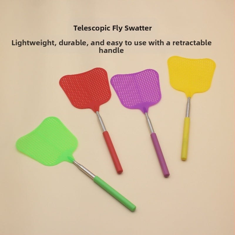 Plastikinė musės plaktukas su ištraukiamu ilgu rankena – lengvas, netoksiškas, bekvapės, paprastas stilius