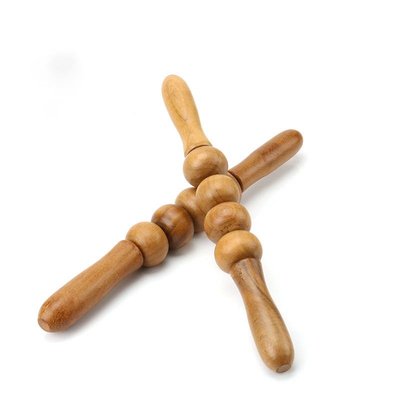 Fa hátmasszírozó négykerekes dizájnnal, kézben tartható, kör alakú fa rúd; Anyag: Fa • Tömeg: 120 • Egészségügyi masszázs • Logó testreszabás: Igen