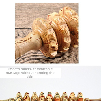 Medinis devynių ratukų masažuoklis visam kūnui, mechaninis valdymas, be elektros tiekimo, nuolatos reguliuojama greitis, 1 konveksinė apvali masavimo galvutė, tinka kaklui, nugarai, juosmeniui, kojoms, sėdmenims ir pėdoms