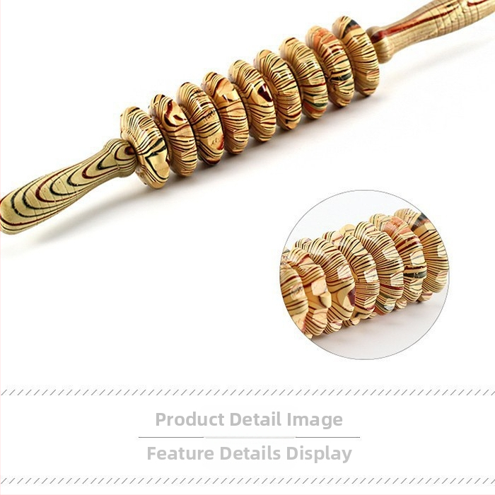 Medinis devynių ratukų masažuoklis visam kūnui, mechaninis valdymas, be elektros tiekimo, nuolatos reguliuojama greitis, 1 konveksinė apvali masavimo galvutė, tinka kaklui, nugarai, juosmeniui, kojoms, sėdmenims ir pėdoms