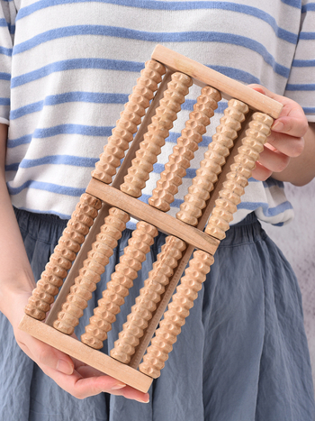 Дървен масажор за крак с ролков механизъм, пет реда, за домашна употреба, тегло 0,4 кг, марка One wood and one craftsman