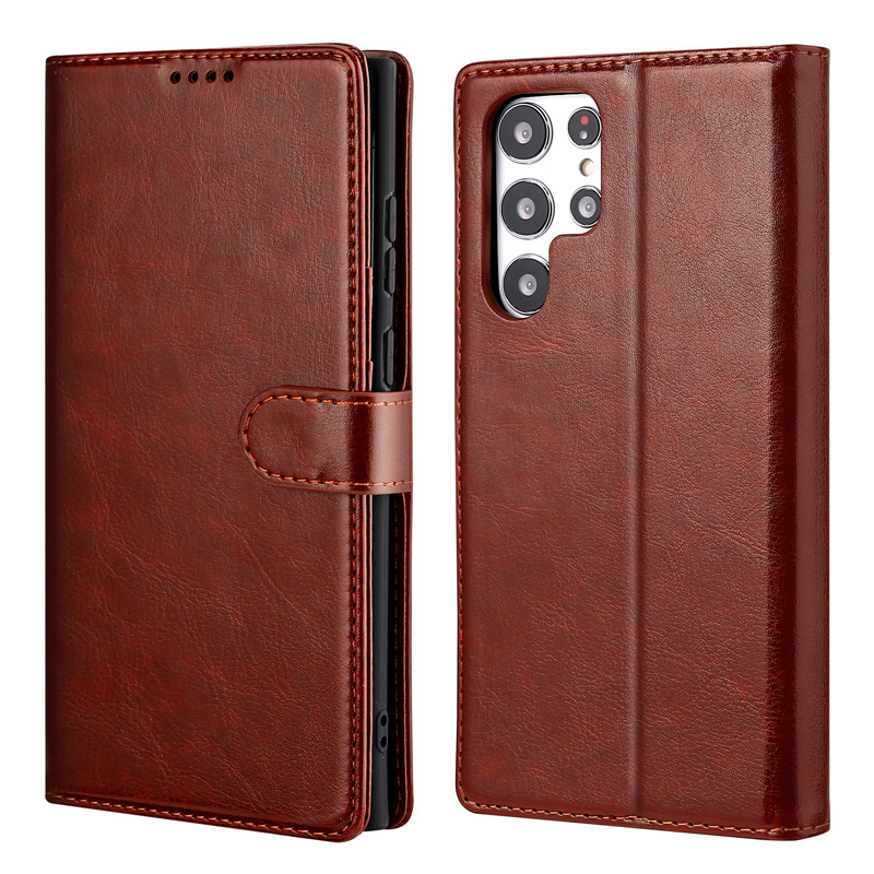 Husă din piele cu clapă și suport pentru iPhone 15/16 și Samsung S23U/S25; piele importată de înaltă calitate + TPU; prelucrare mecanică; suport pentru personalizare; protecție anti-cădere