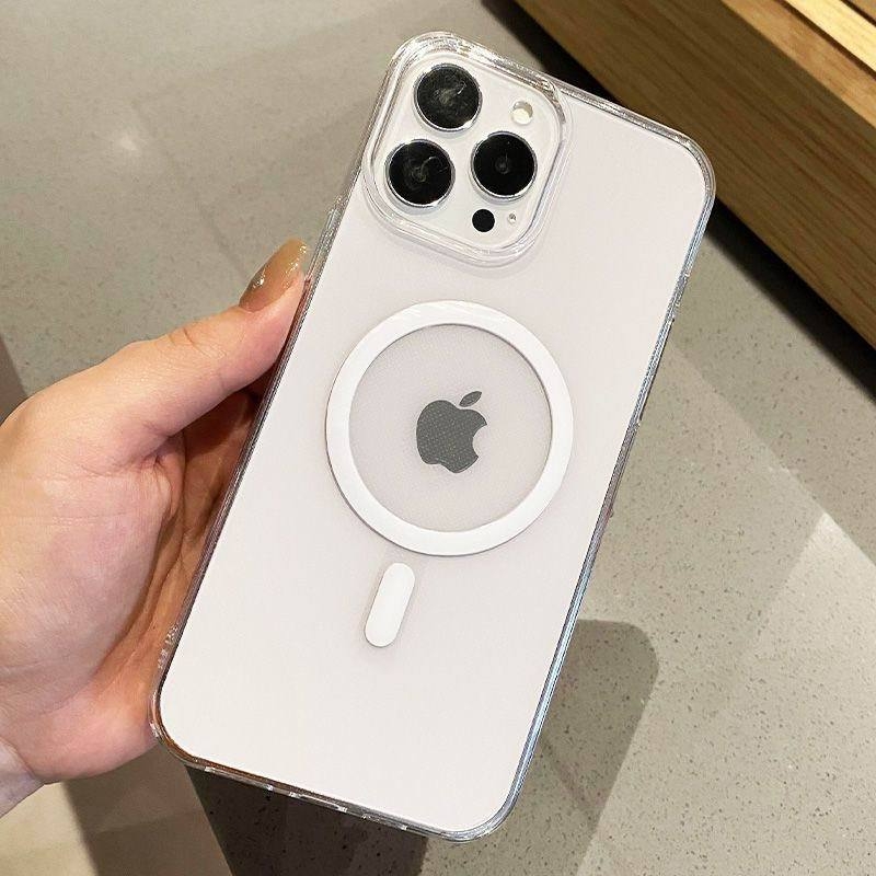 Skaidrus minimalistinis magnetinis telefono dėklas, TPU + akrilas, atsparus kritimams, suderinamas su iPhone 11–14 serijai