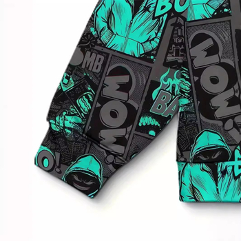 Худи с качулка за мъже, 3D принт графити, свободна кройка, полиестер 96%+, 200g въздушен слой, дълги ръкави, джоб с три измерения