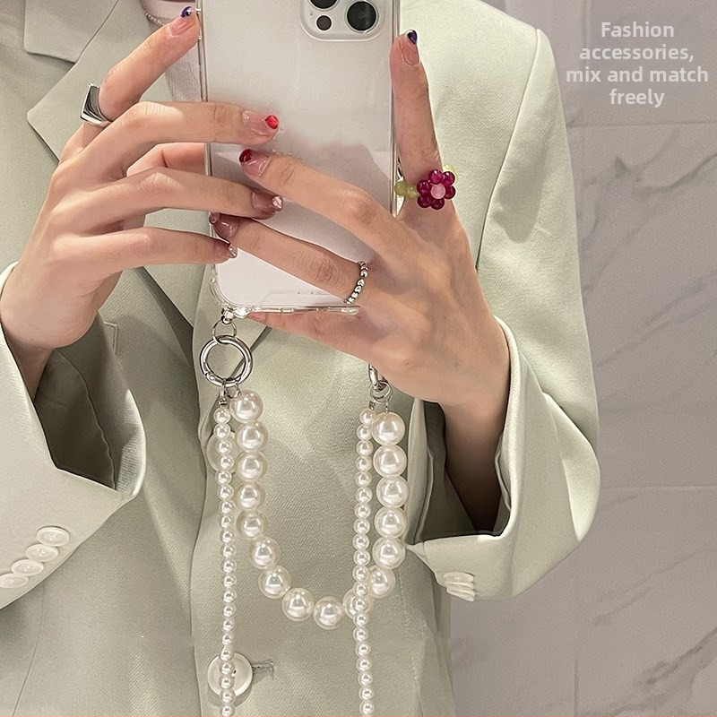 Yongyu lanyard s veľkými perlami pre TPU obal na iPhone – kompatibilný s iPhone X, 8 Plus, 7, XR, 11, 12 Pro Max