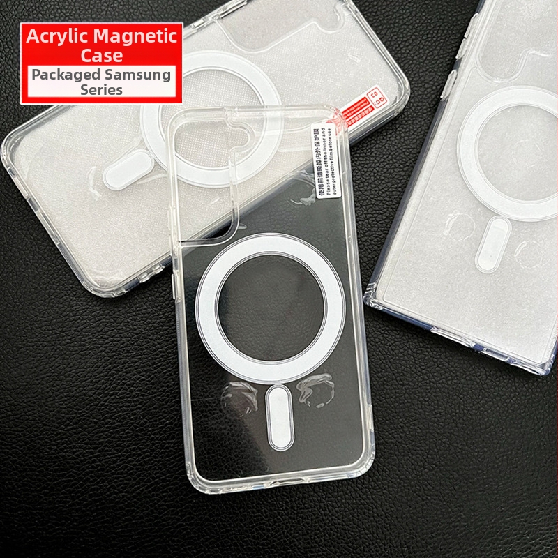 MagSafe púzdro na Samsung S23/S22 Ultra, 2-in-1 akryl+TPU, odolné voči pádu, priehľadné, s reliéfnou úpravou