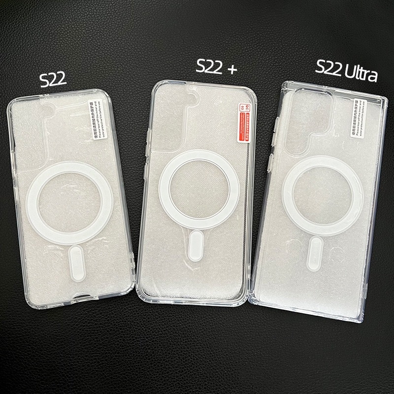 MagSafe dėklas Samsung S23/S22 Ultra, 2-in-1 akrilas+TPU, atsparus kritimui, skaidrus, su reljefu