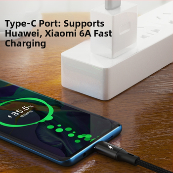 Найлонов подсилен кабел за данни 1 към 3 с бързо зареждане 6A, Lightning/Micro USB/Type-C