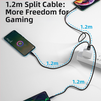 Найлонов подсилен кабел за данни 1 към 3 с бързо зареждане 6A, Lightning/Micro USB/Type-C