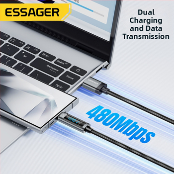 ESSAGER USB-C кабел за данни с цифров дисплей, PD120W, алуминиева сплав, съвместим с Xiaomi