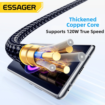 ESSAGER USB-C кабел за данни с цифров дисплей, PD120W, алуминиева сплав, съвместим с Xiaomi