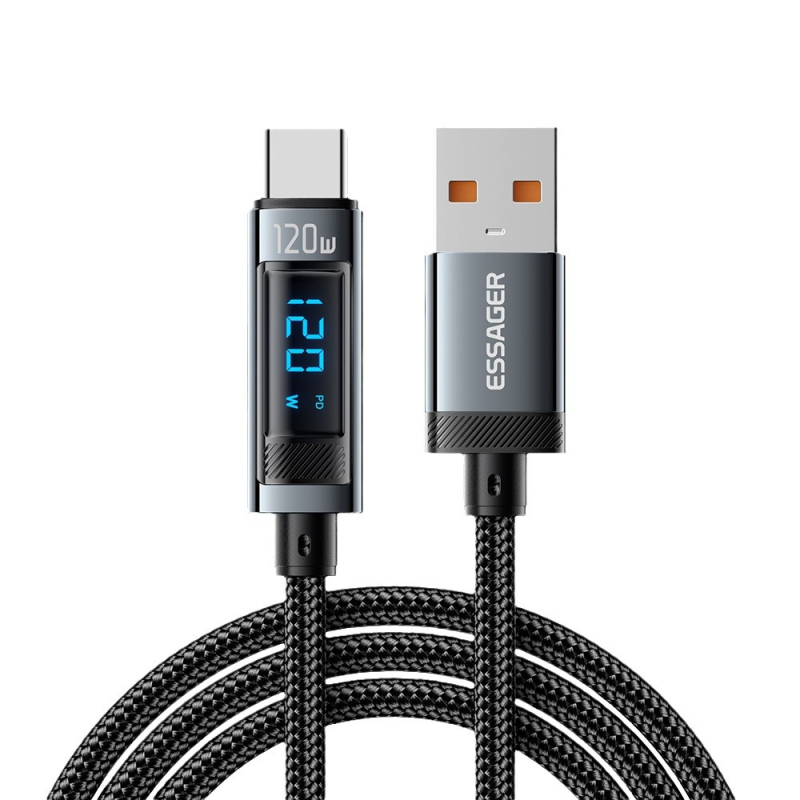 ESSAGER USB-C καλώδιο δεδομένων με ψηφιακή οθόνη, PD120W, κράμα αλουμινίου, συμβατό με Xiaomi