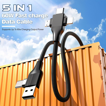 Кабел за данни с бързо зареждане и множество интерфейси: Lightning, USB-C и Mini USB, алуминиева сплав, максимум 30W, 1-5 конектора