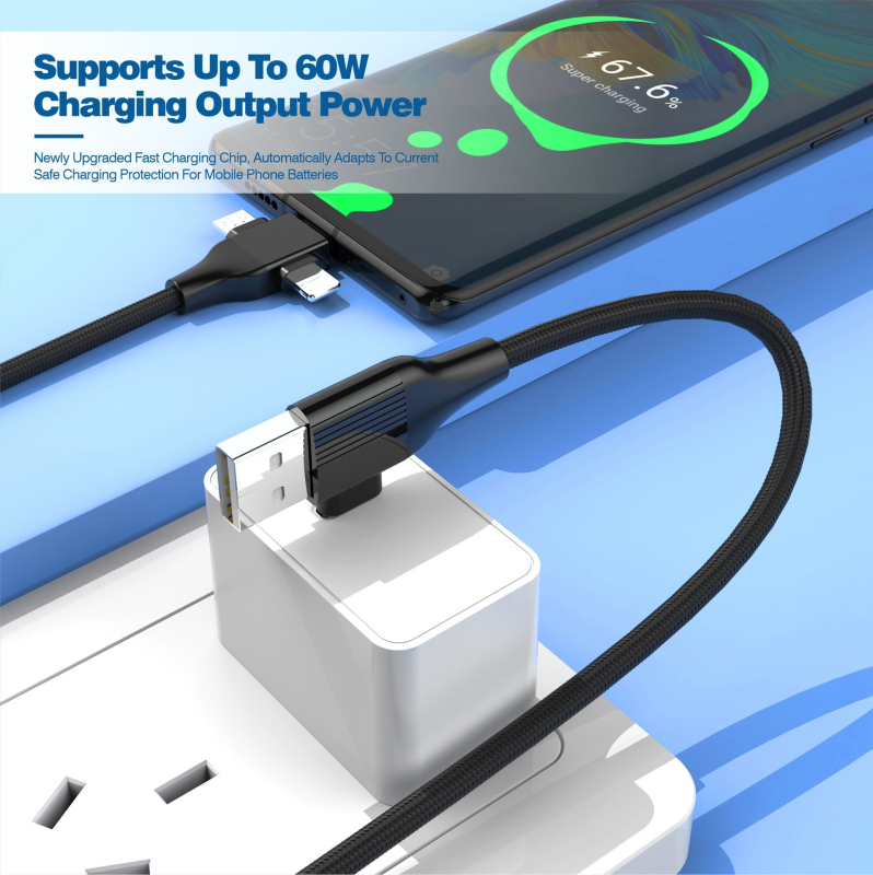 Кабел за данни с бързо зареждане и множество интерфейси: Lightning, USB-C и Mini USB, алуминиева сплав, максимум 30W, 1-5 конектора