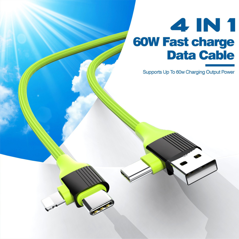 Кабел за данни с бързо зареждане и множество интерфейси: Lightning, USB-C и Mini USB, алуминиева сплав, максимум 30W, 1-5 конектора