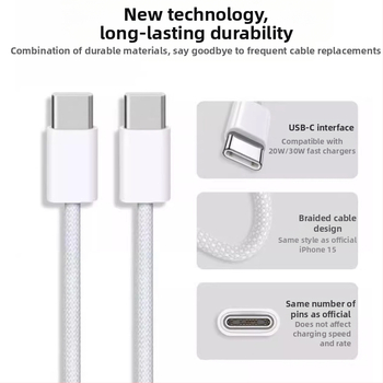 USB-C megztas kabelis, USB-C į USB-C, 0,3–2,5 m, 100W max, greitas įkrovimas
