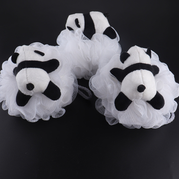 Vonių kamuoliukas panda formos, minkštas, universalus naudojimas; PE medžiaga, putojantis tinklas, 300 vnt.