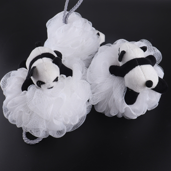 Vonių kamuoliukas panda formos, minkštas, universalus naudojimas; PE medžiaga, putojantis tinklas, 300 vnt.