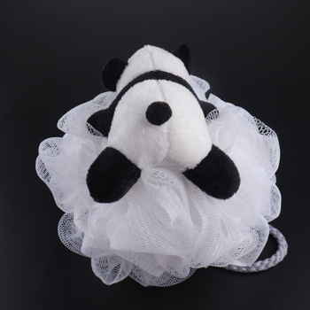 Vonių kamuoliukas panda formos, minkštas, universalus naudojimas; PE medžiaga, putojantis tinklas, 300 vnt.