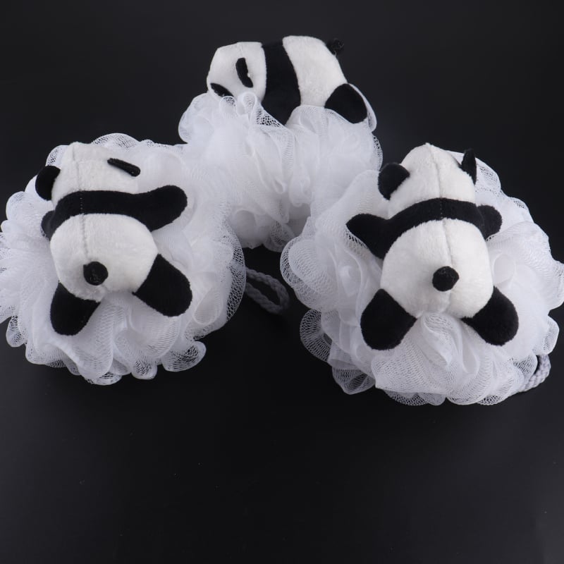 Vonių kamuoliukas panda formos, minkštas, universalus naudojimas; PE medžiaga, putojantis tinklas, 300 vnt.