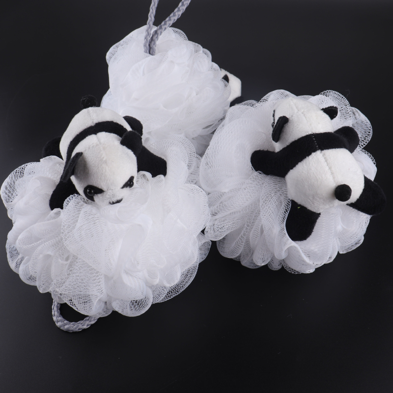 Vonių kamuoliukas panda formos, minkštas, universalus naudojimas; PE medžiaga, putojantis tinklas, 300 vnt.