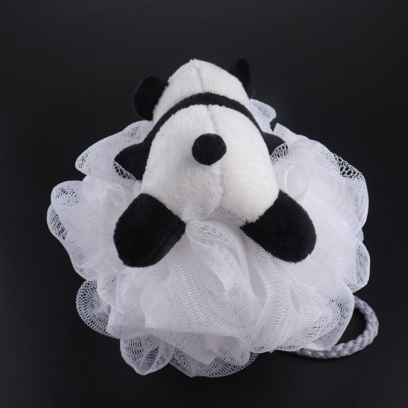 Vonių kamuoliukas panda formos, minkštas, universalus naudojimas; PE medžiaga, putojantis tinklas, 300 vnt.