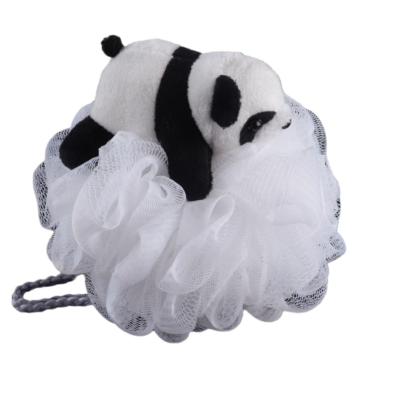 Vonių kamuoliukas panda formos, minkštas, universalus naudojimas; PE medžiaga, putojantis tinklas, 300 vnt.