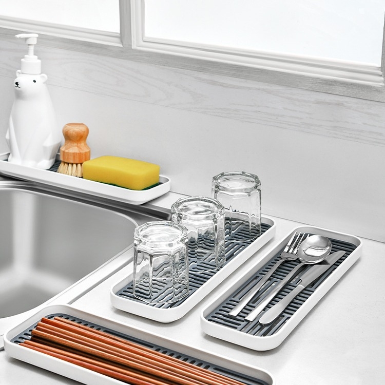 Dvigubo sluoksnio stačiakampė derva arbatinės padėklas su drenavimo anga — pirmosios kokybės, licencijuota privatų ženklinimą