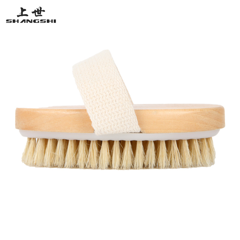 Дървена четка за баня с свинска четина за тяло – ексфолиация, сухо четкане и скраб с кал