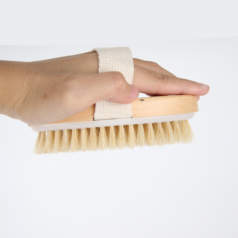 Дървена четка за баня с свинска четина за тяло – ексфолиация, сухо четкане и скраб с кал