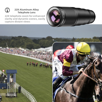 APLEXEL 22x teleobjektyvas, makro, fisheye ir platakampis – keturi viename išmaniojo telefono objektyvas, 120° kampas