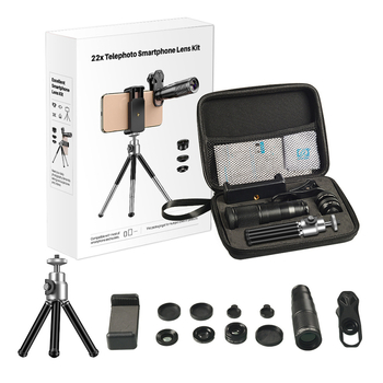 APLEXEL 22x teleobjektyvas, makro, fisheye ir platakampis – keturi viename išmaniojo telefono objektyvas, 120° kampas