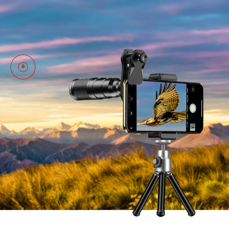 APLEXEL 22x teleobjektyvas, makro, fisheye ir platakampis – keturi viename išmaniojo telefono objektyvas, 120° kampas