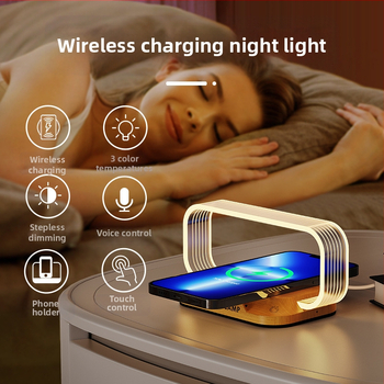 Manjia wr06c Akrilinė naktinė lemputė šalia lovos su balso valdymu, belaidė greito įkrovimo – šiuolaikinio minimalistinio stiliaus, CE sertifikatas