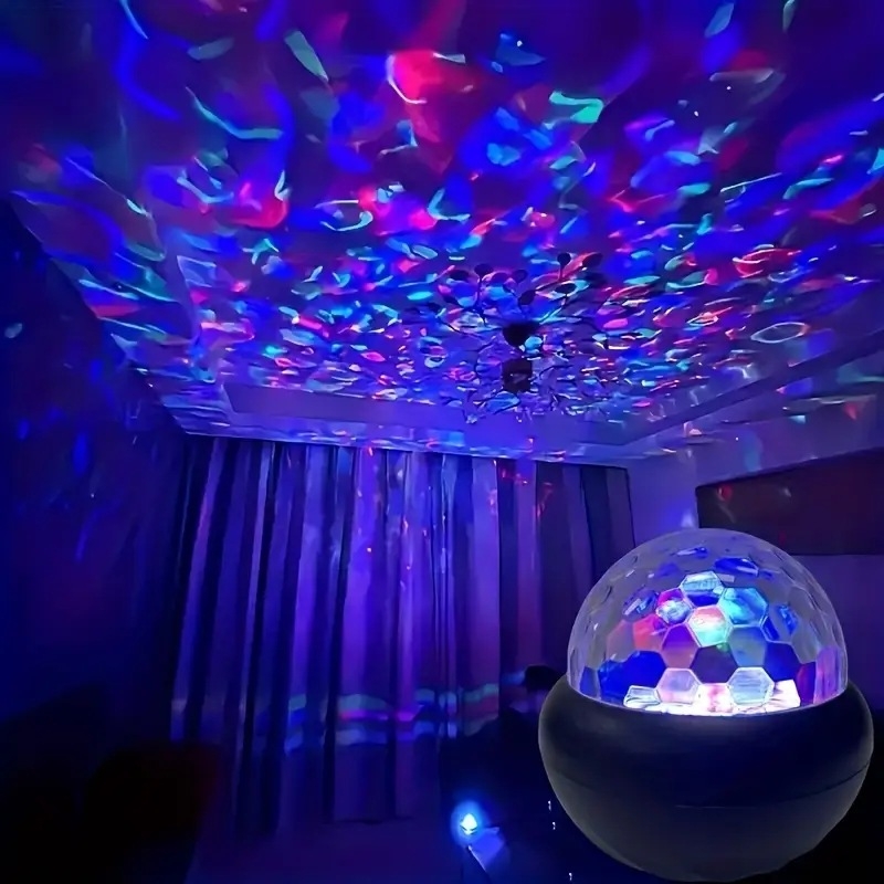 Επιτραπέζιο προβολικό φως με κυματισμούς νερού, σφαίρα κρυστάλλου και προβολή ουρανού με αστέρια, τροφοδοσία USB, τηλεχειριστήριο