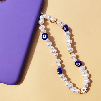 Lanyard pentru telefon din mărgele acrilice, lucrat manual, motiv ochi