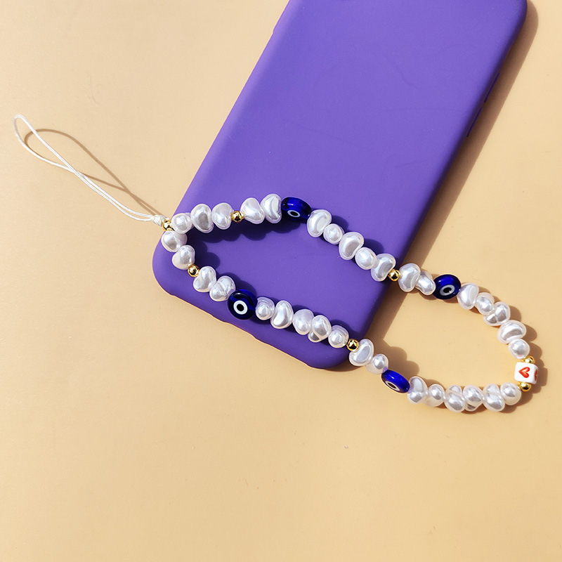 Lanyard pentru telefon din mărgele acrilice, lucrat manual, motiv ochi
