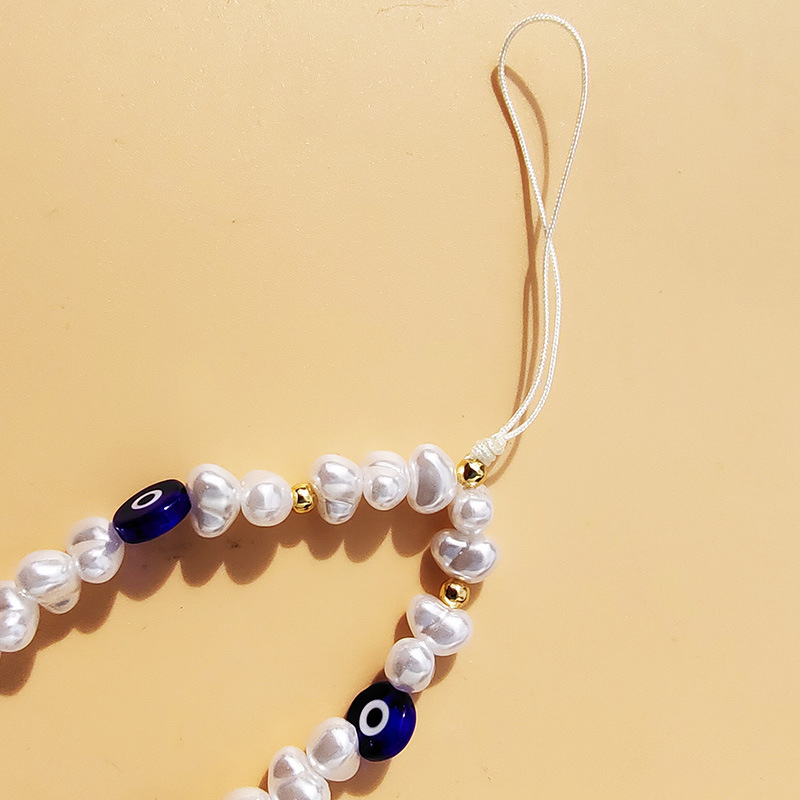 Lanyard pentru telefon din mărgele acrilice, lucrat manual, motiv ochi